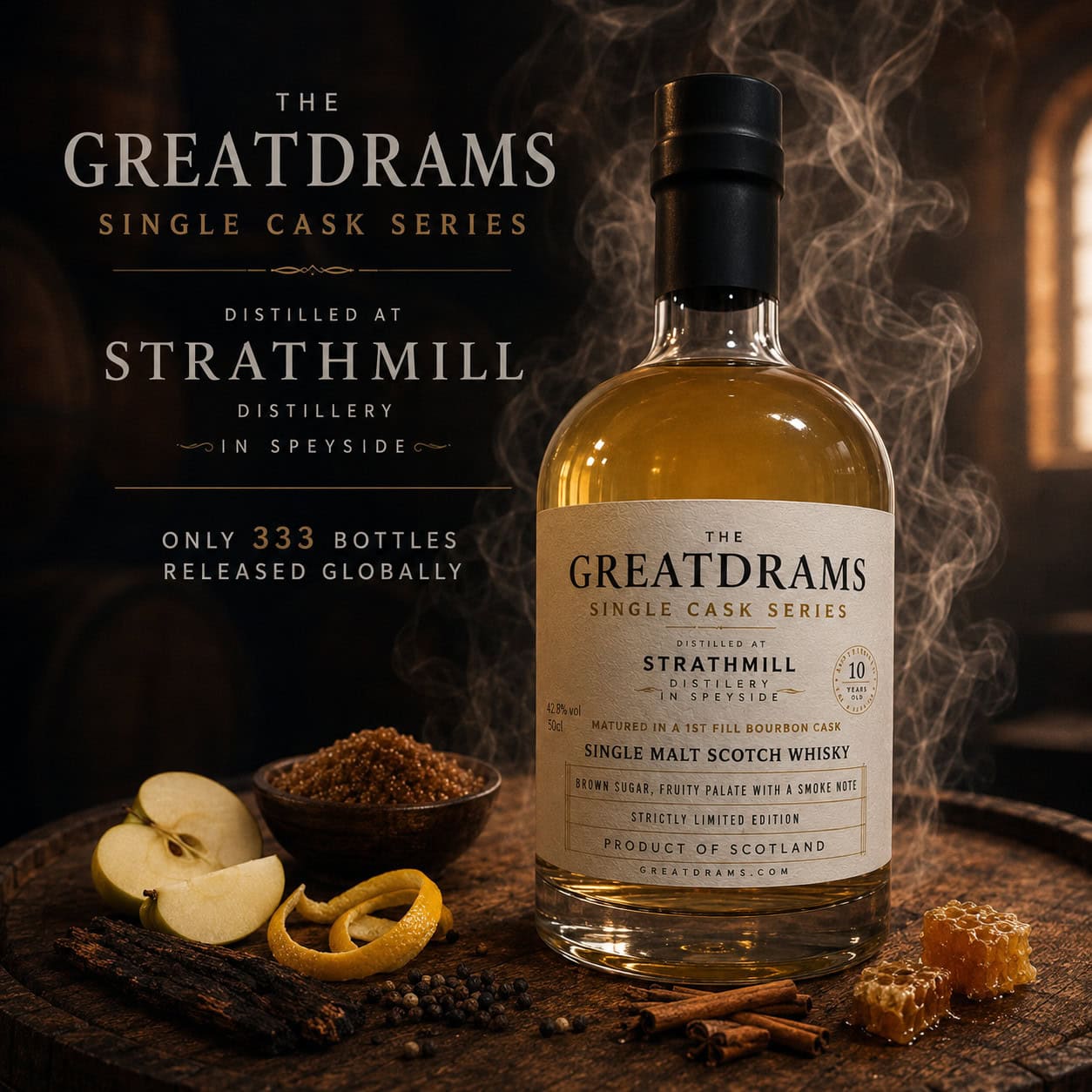 Strathmill 10 Year Old Smoky Speyside Single Malt Scotch Whisky -